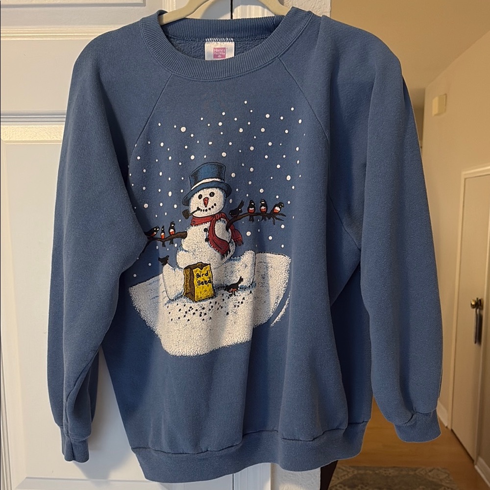 Hanes Blue Crewneck Sweater with Winter Design